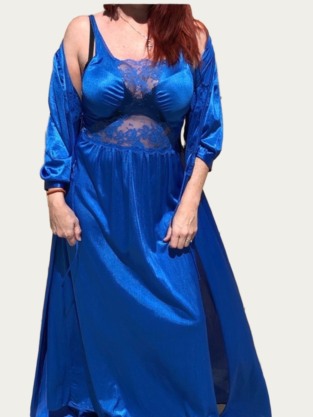 da Notte Brilliant Royal Blue Vintage 1970’s 80s Peignoir Set Sexy 2 Piece Med